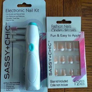 Sassy+Chic Electronic nail file w. french tip 12 pc nail set bonus glue